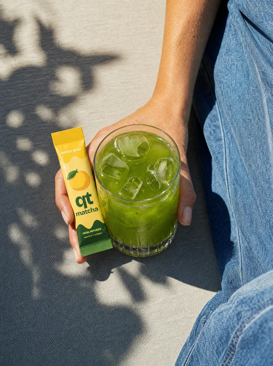 Lemon Yuzu QT and iced matcha in the sunshine