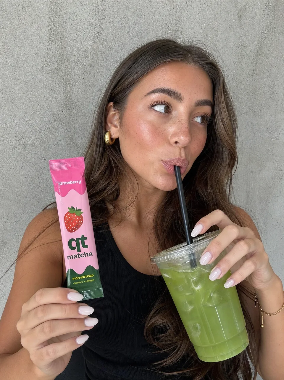 Strawberry QT and an iced matcha moment