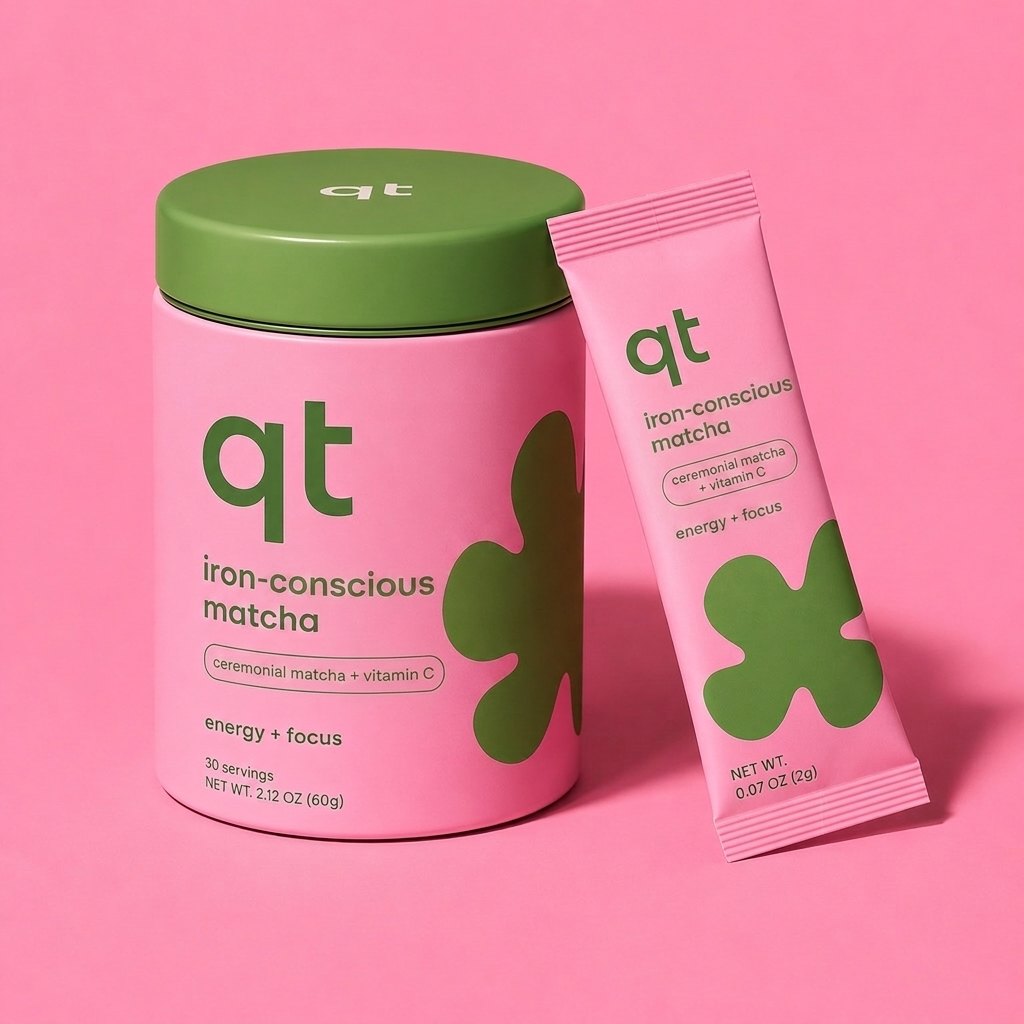 qt matcha tin and travel packet
