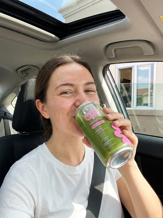 car sip of qt matcha
