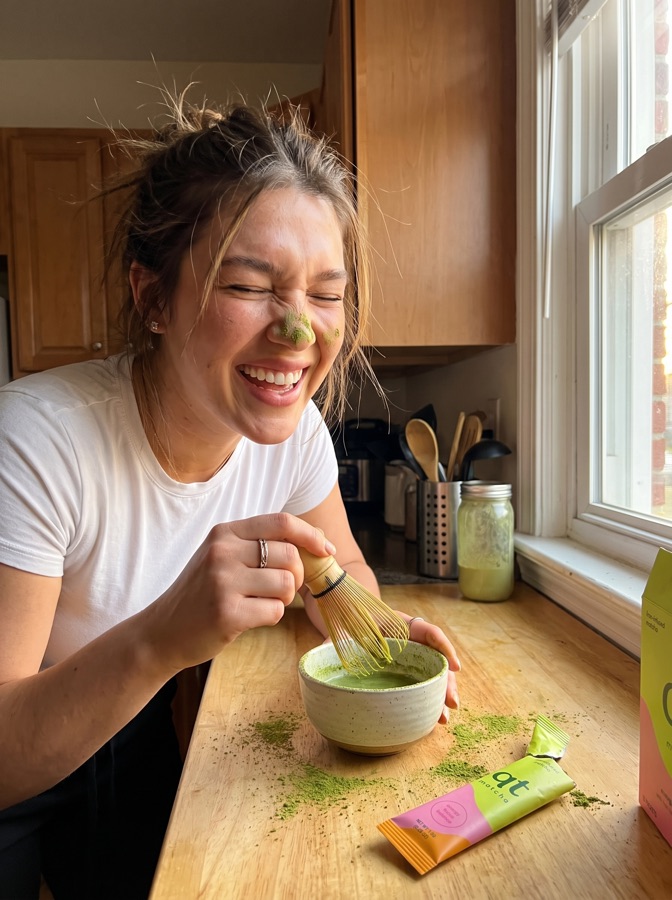 matcha whisking fail — powder on the nose