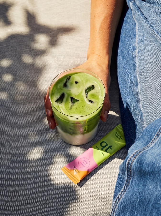 sunlit couch matcha moment